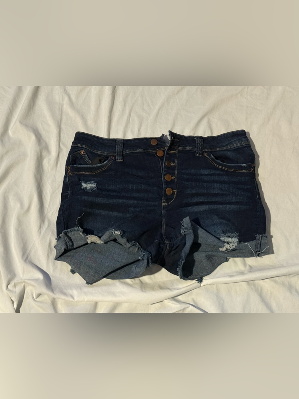 Fashion Nova Dark Indigo Distressed Boyfriend Denim Shorts